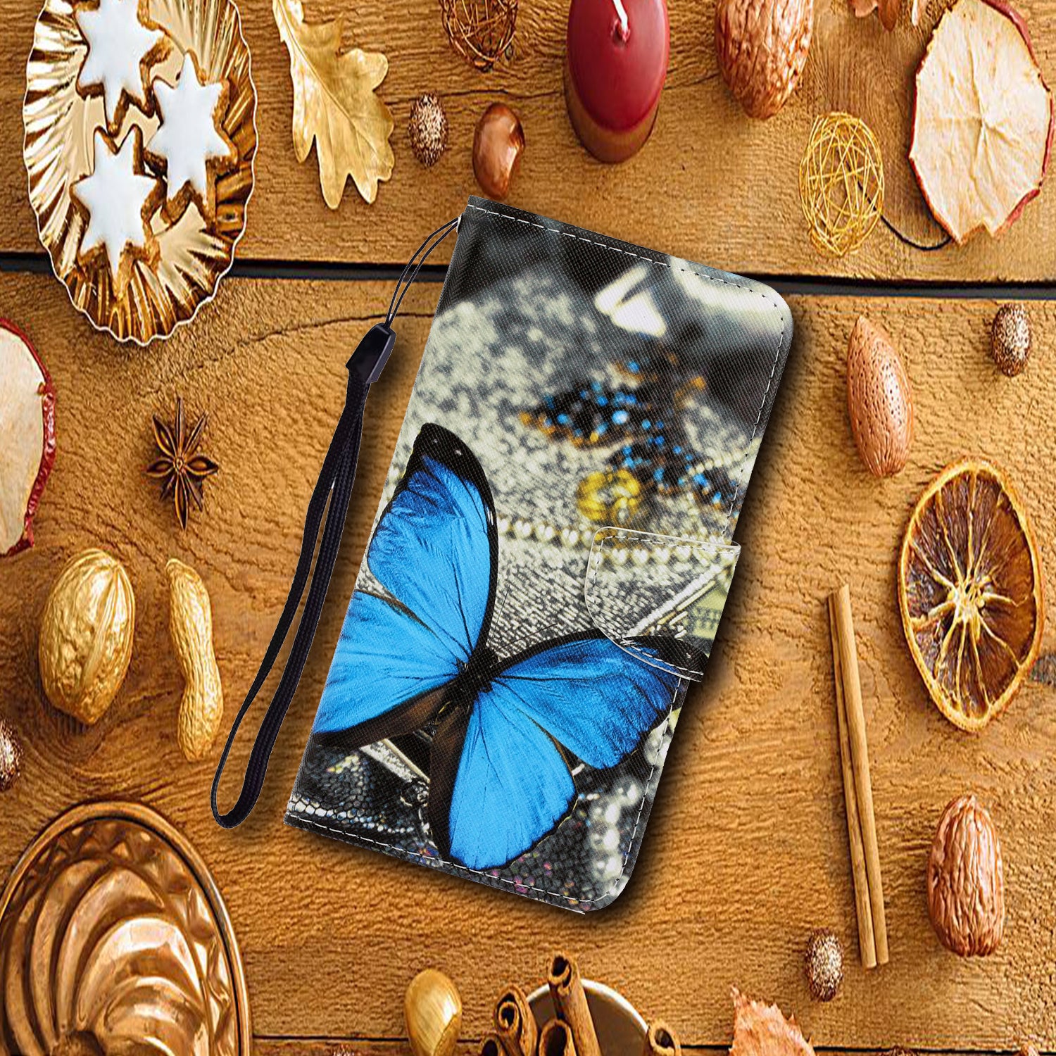 For Samsung Galaxy S20 FE/Fan Edition/S20 FE 5G/Fan Edition 5G/S20 Lite/S20 FE 2022 Pattern Printing Flip Leather Wallet Protective Case - Blue Butterfly