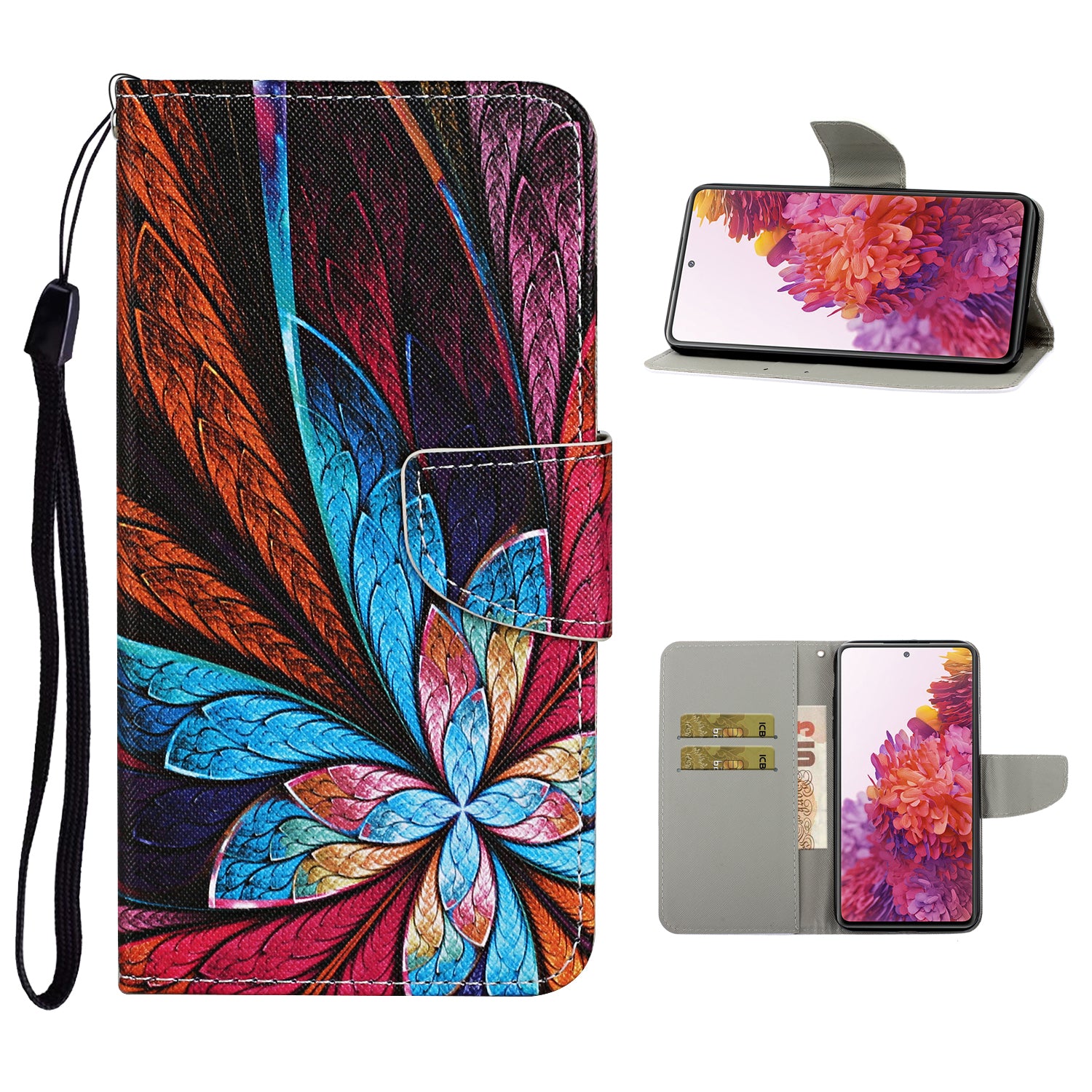 For Samsung Galaxy S20 FE 5G/Fan Edition 5G/S20 FE/Fan Edition/S20 Lite/S20 FE 2022 Pattern Printing Flip Leather Wallet Protective Case - Flower