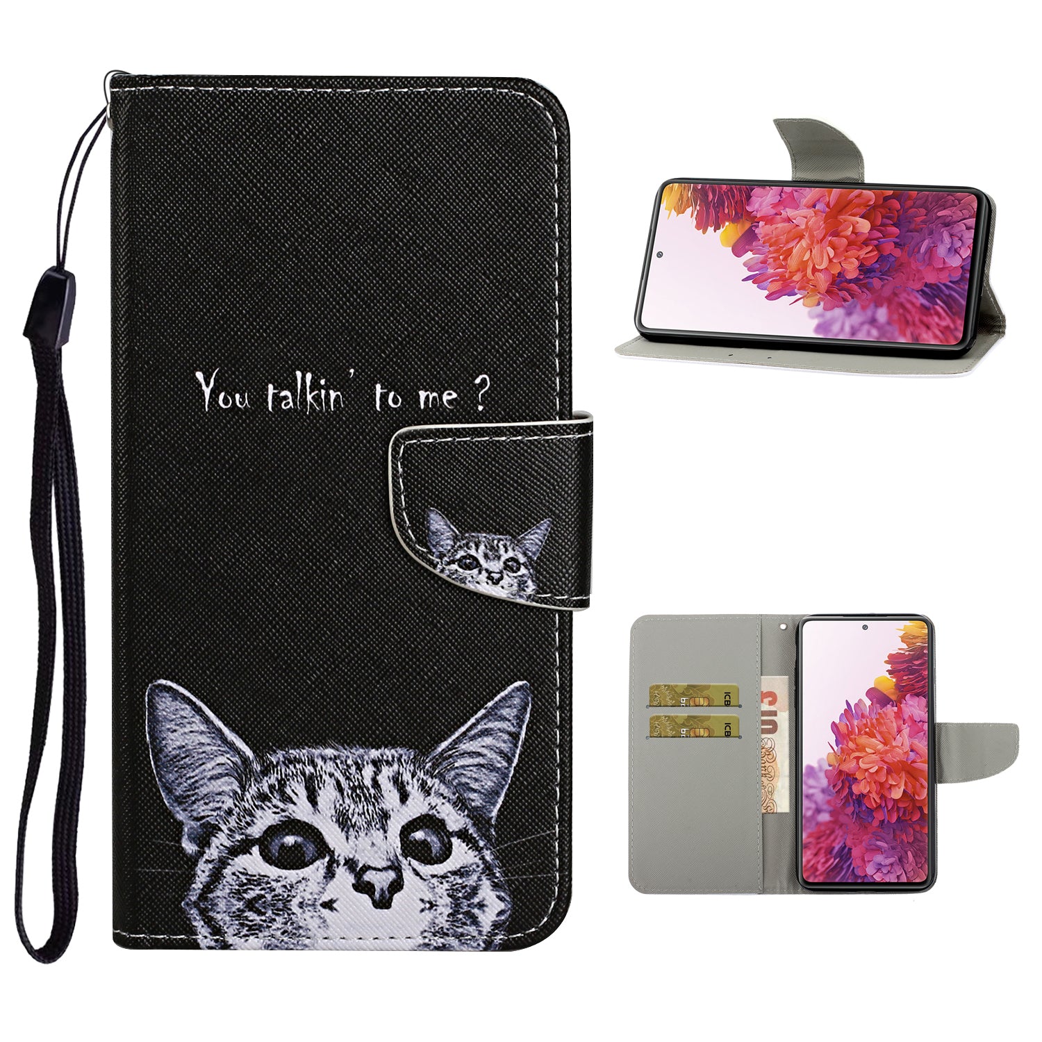 For Samsung Galaxy S20 FE 5G/Fan Edition 5G/S20 FE/Fan Edition/S20 Lite/S20 FE 2022 Pattern Printing Flip Leather Wallet Protective Case - Cat and Letters