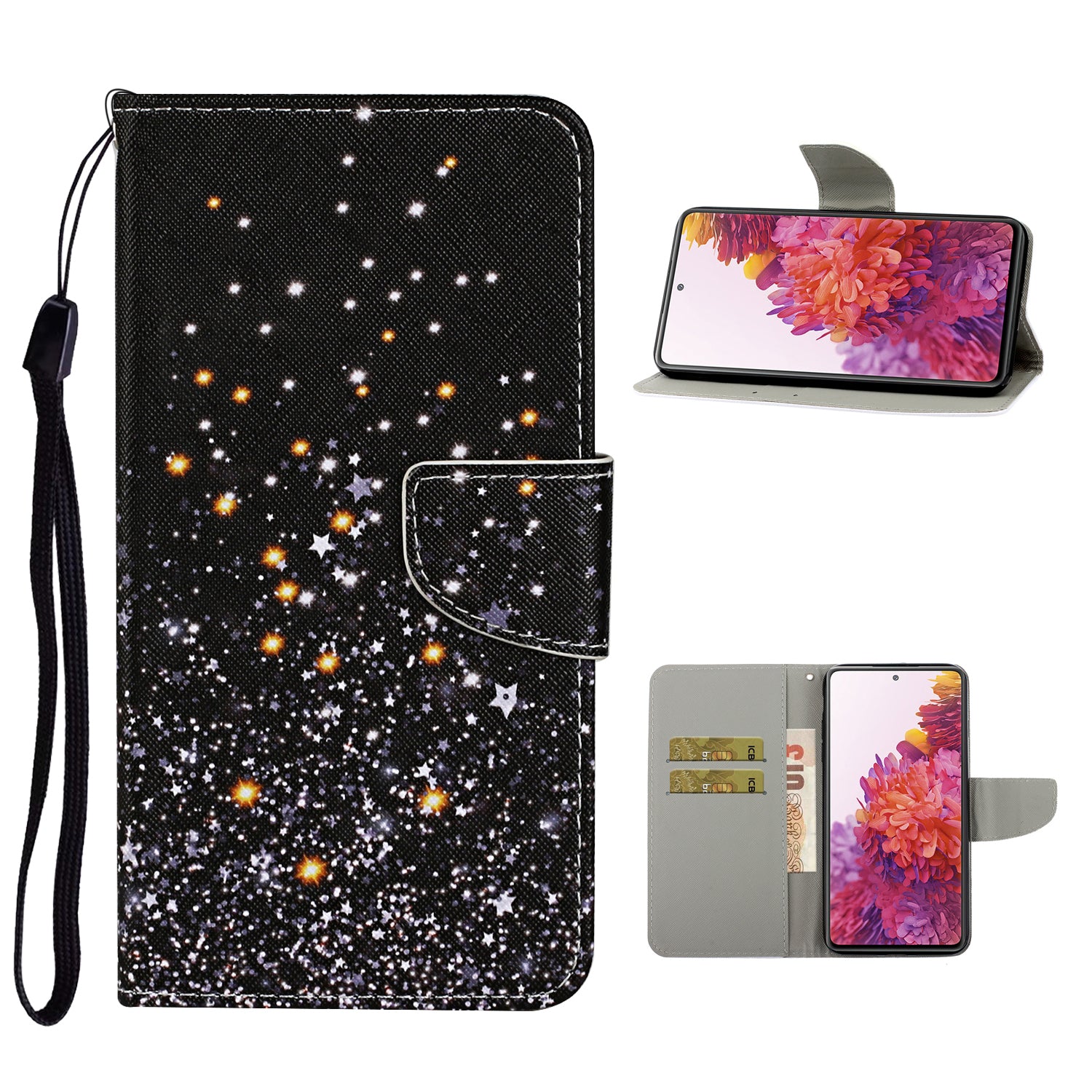 For Samsung Galaxy S20 FE 5G/Fan Edition 5G/S20 FE/Fan Edition/S20 Lite/S20 FE 2022 Pattern Printing Flip Leather Wallet Protective Case - Glittery Element