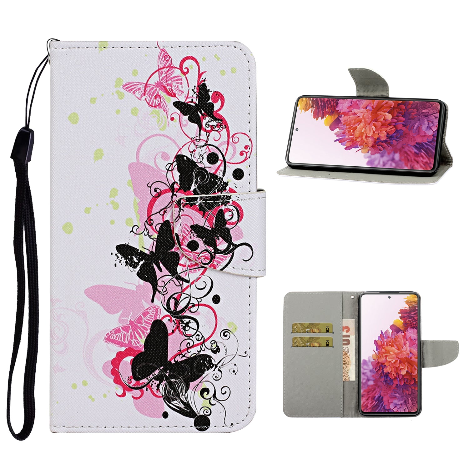 For Samsung Galaxy S20 FE 5G/Fan Edition 5G/S20 FE/Fan Edition/S20 Lite/S20 FE 2022 Pattern Printing Flip Leather Wallet Protective Case - Butterflies