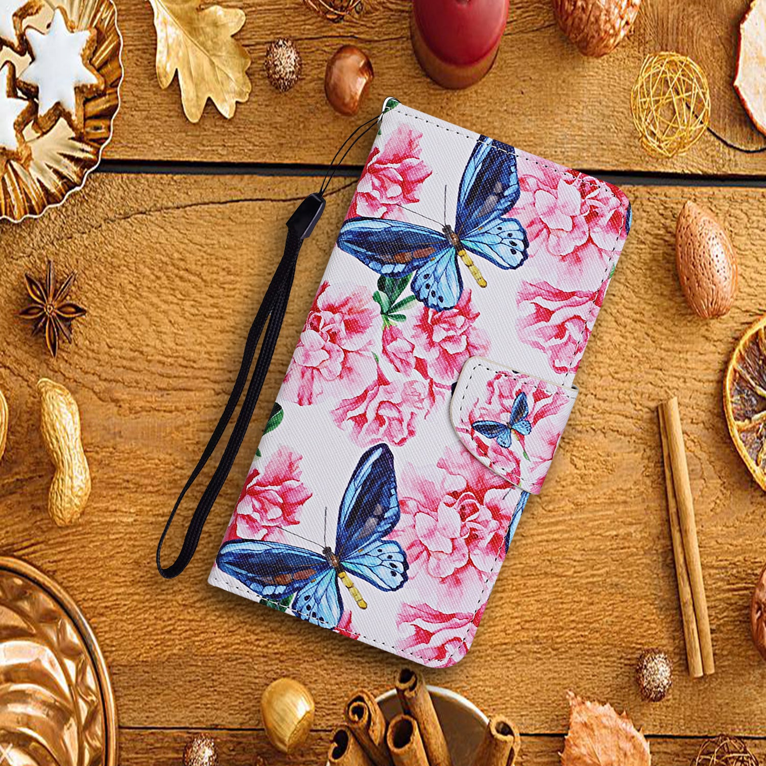 For Samsung Galaxy S20 FE 5G/Fan Edition 5G/S20 FE/Fan Edition/S20 Lite/S20 FE 2022 Pattern Printing Flip Leather Wallet Protective Case - Blue Butterfly and Flowers