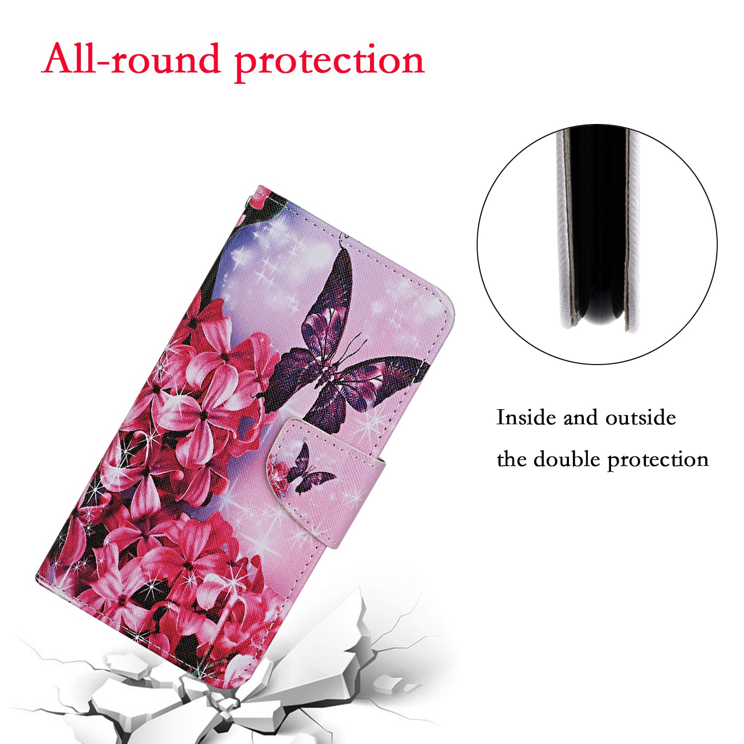 For Samsung Galaxy S20 FE 5G/Fan Edition 5G/S20 FE/Fan Edition/S20 Lite/S20 FE 2022 Pattern Printing Flip Leather Wallet Protective Case - Red Flower and Butterfly