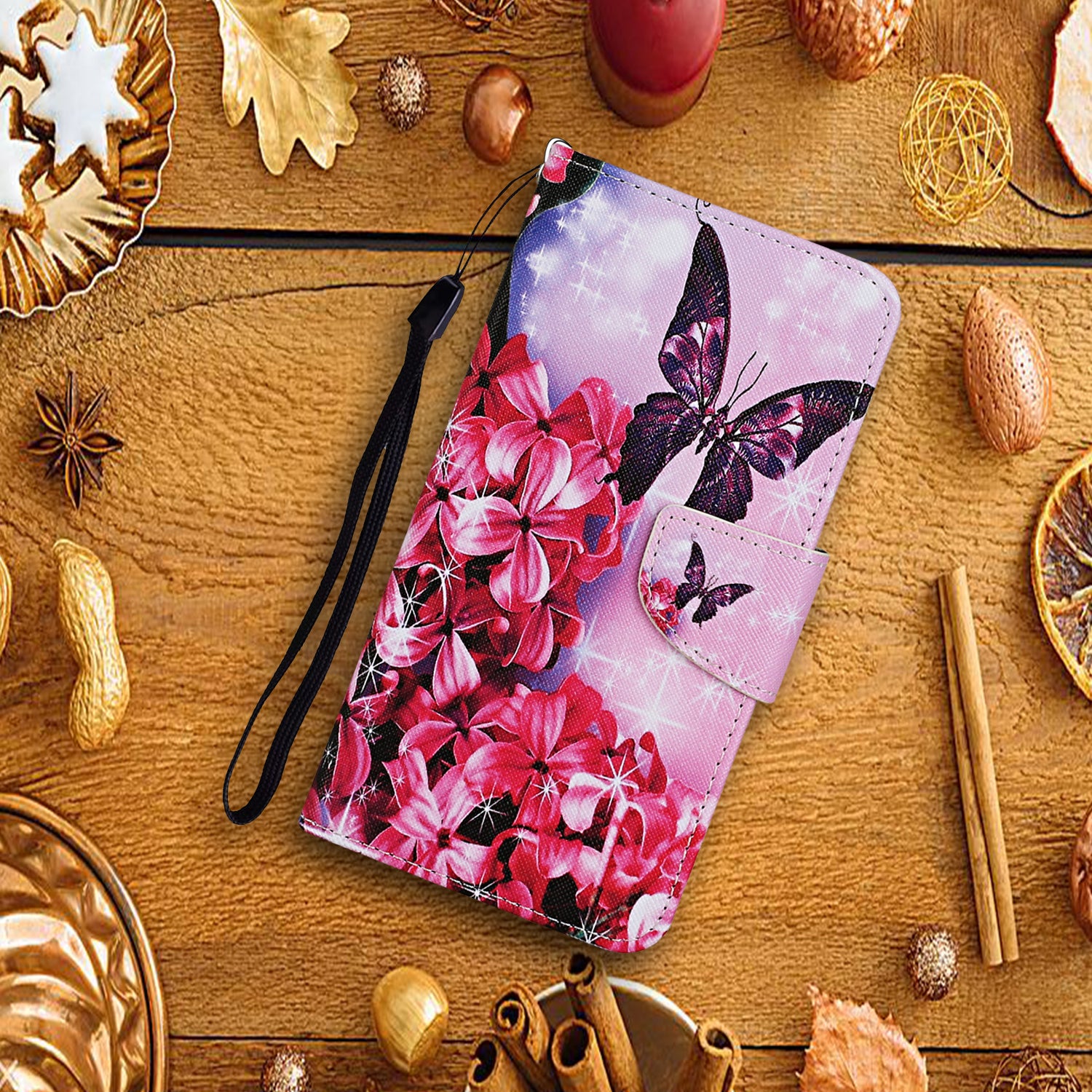 For Samsung Galaxy S20 FE 5G/Fan Edition 5G/S20 FE/Fan Edition/S20 Lite/S20 FE 2022 Pattern Printing Flip Leather Wallet Protective Case - Red Flower and Butterfly