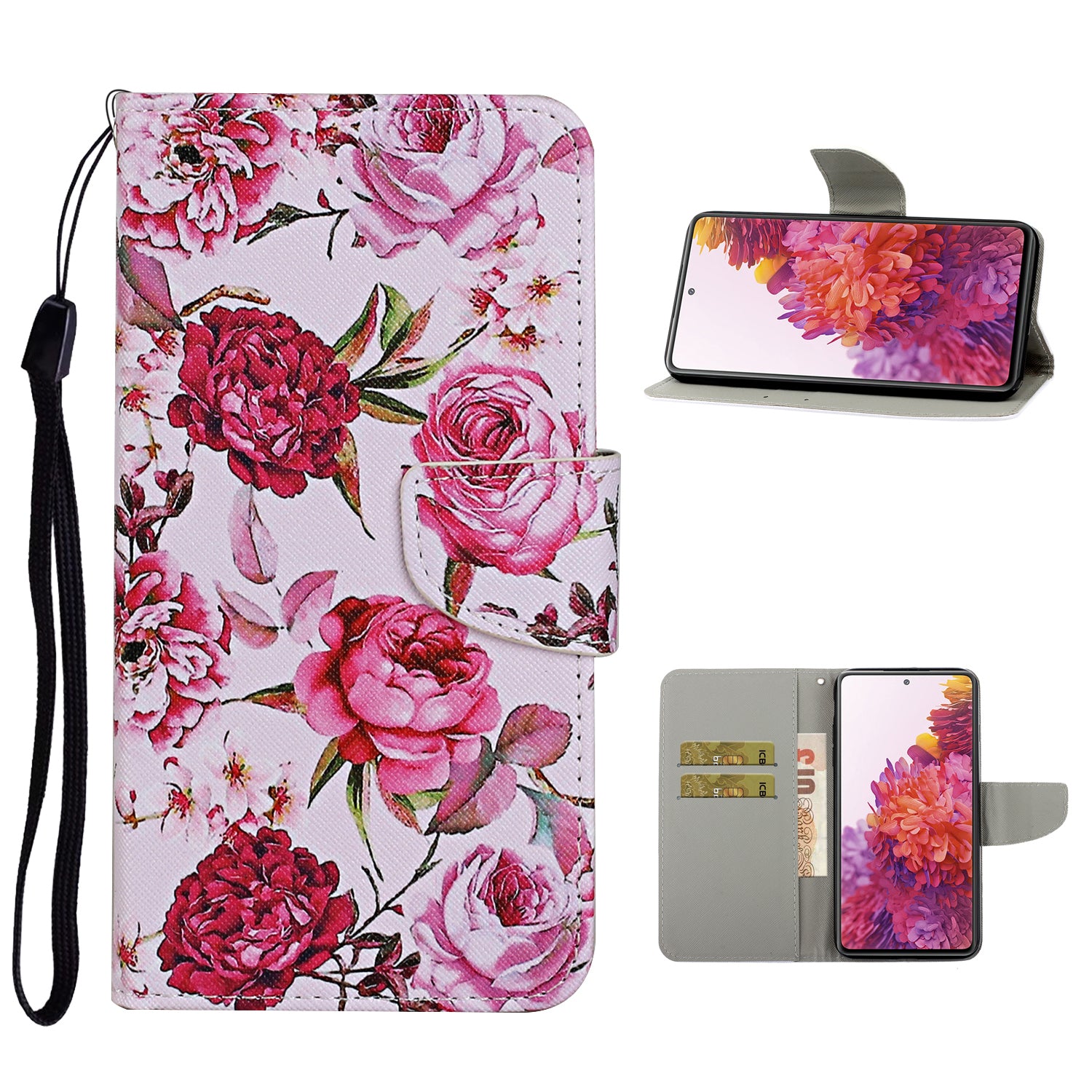 For Samsung Galaxy S20 FE 5G/Fan Edition 5G/S20 FE/Fan Edition/S20 Lite/S20 FE 2022 Pattern Printing Flip Leather Wallet Protective Case - Flowers