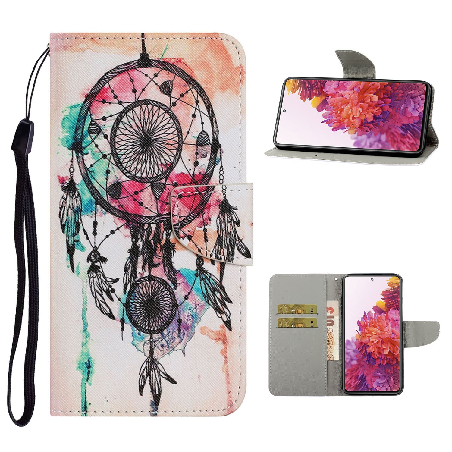 For Samsung Galaxy S20 FE 5G/Fan Edition 5G/S20 FE/Fan Edition/S20 Lite/S20 FE 2022 Pattern Printing PU Leather Case Flip Stand Wallet Protective Cover - Dream Catcher