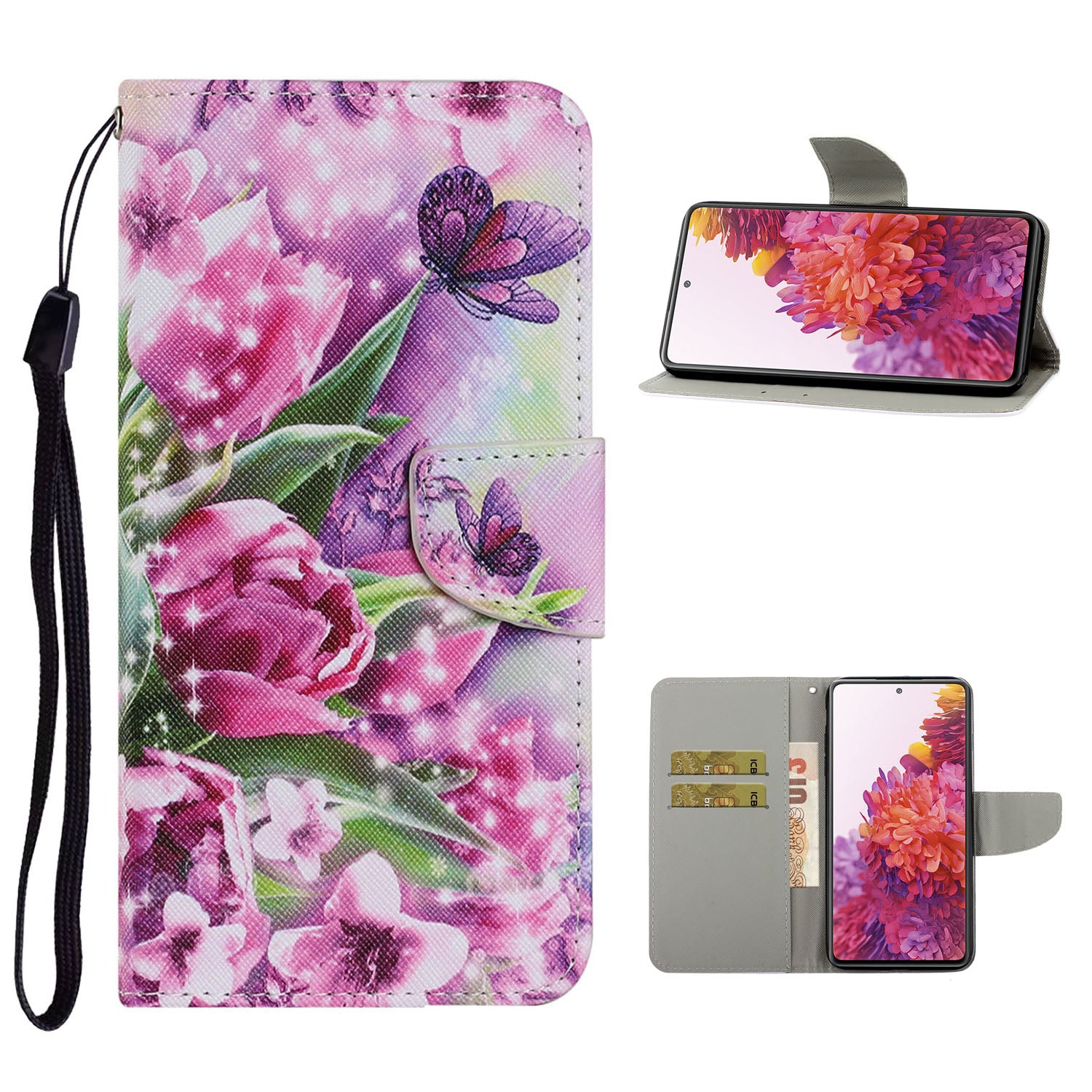 For Samsung Galaxy S20 FE 5G/Fan Edition 5G/S20 FE/Fan Edition/S20 Lite/S20 FE 2022 Pattern Printing PU Leather Case Flip Stand Wallet Protective Cover - Flowers and Butterflies