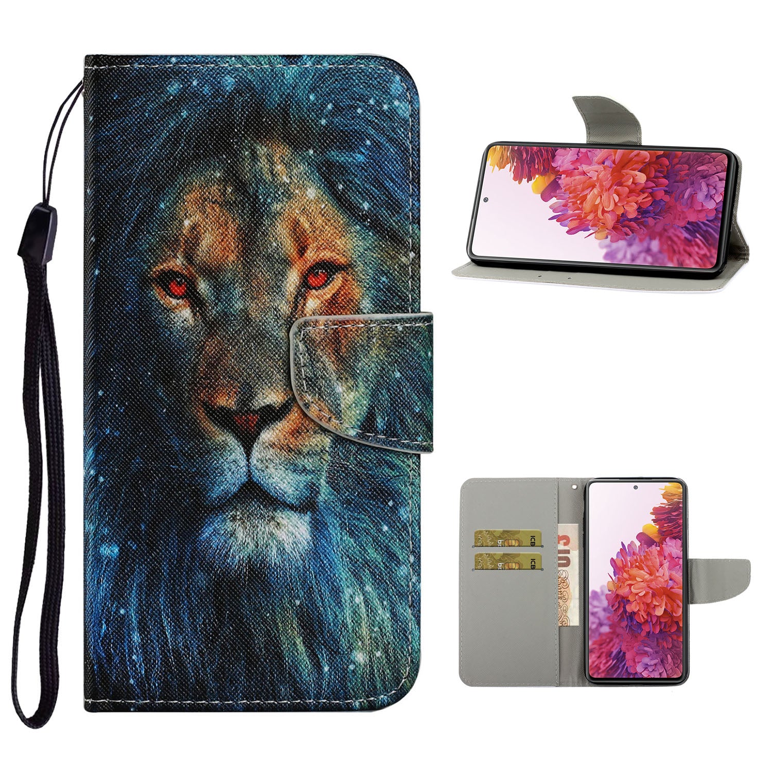 For Samsung Galaxy S20 FE 5G/Fan Edition 5G/S20 FE/Fan Edition/S20 Lite/S20 FE 2022 Pattern Printing PU Leather Case Flip Stand Wallet Protective Cover - Lion