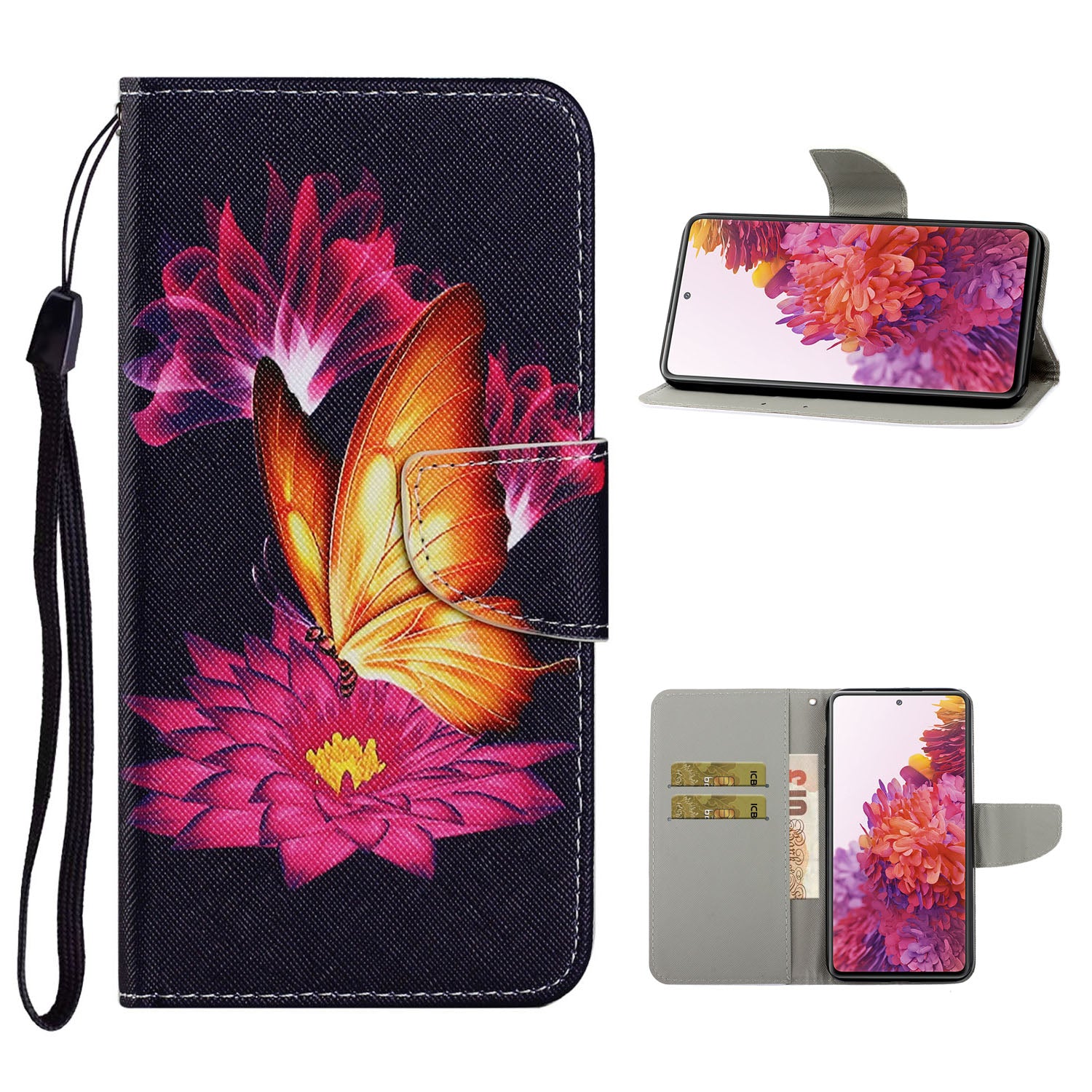 For Samsung Galaxy S20 FE 5G/Fan Edition 5G/S20 FE/Fan Edition/S20 Lite/S20 FE 2022 Pattern Printing PU Leather Case Flip Stand Wallet Protective Cover - Butterflies and Lotus