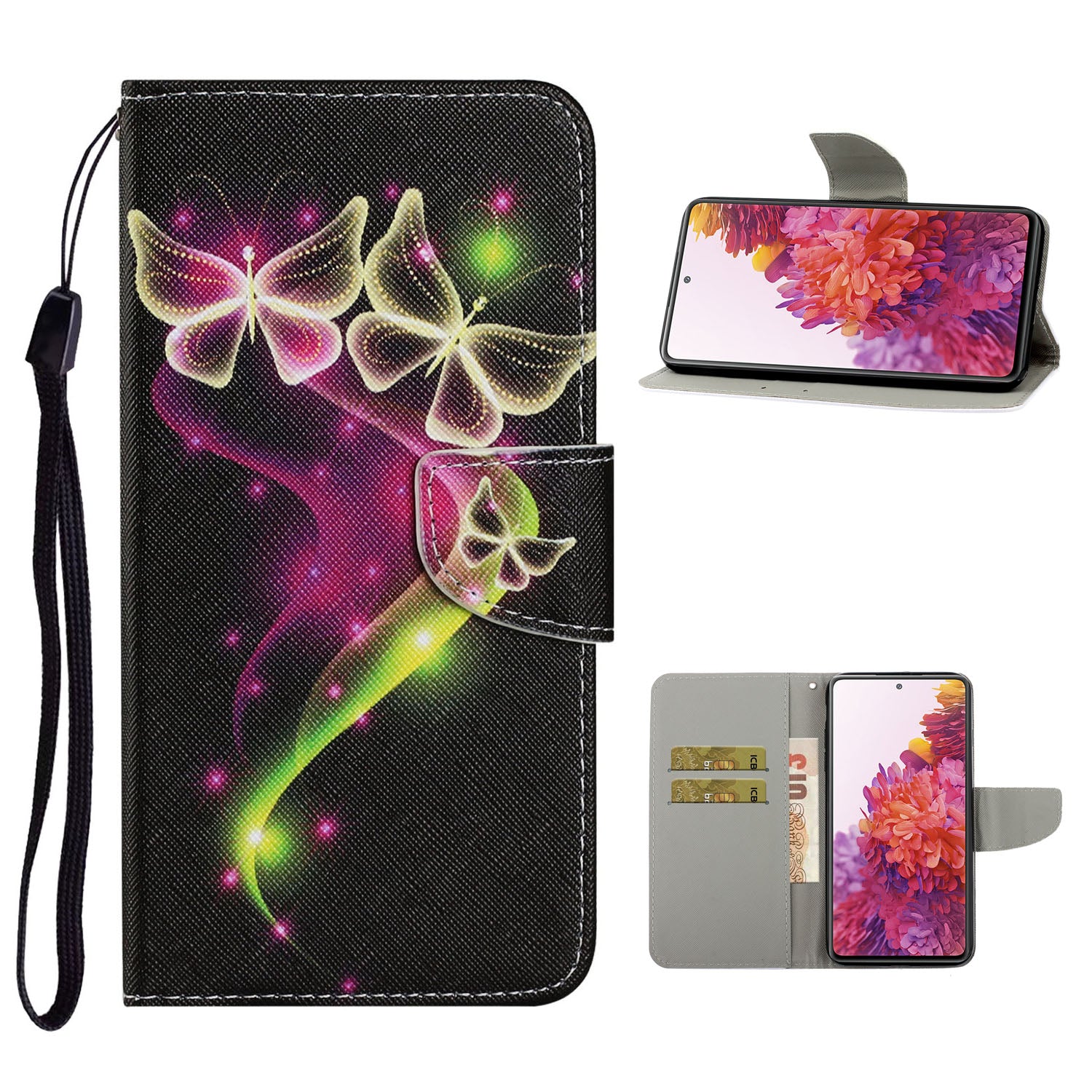 For Samsung Galaxy S20 FE 5G/Fan Edition 5G/S20 FE/Fan Edition/S20 Lite/S20 FE 2022 Pattern Printing PU Leather Case Flip Stand Wallet Protective Cover - Magic Butterflies