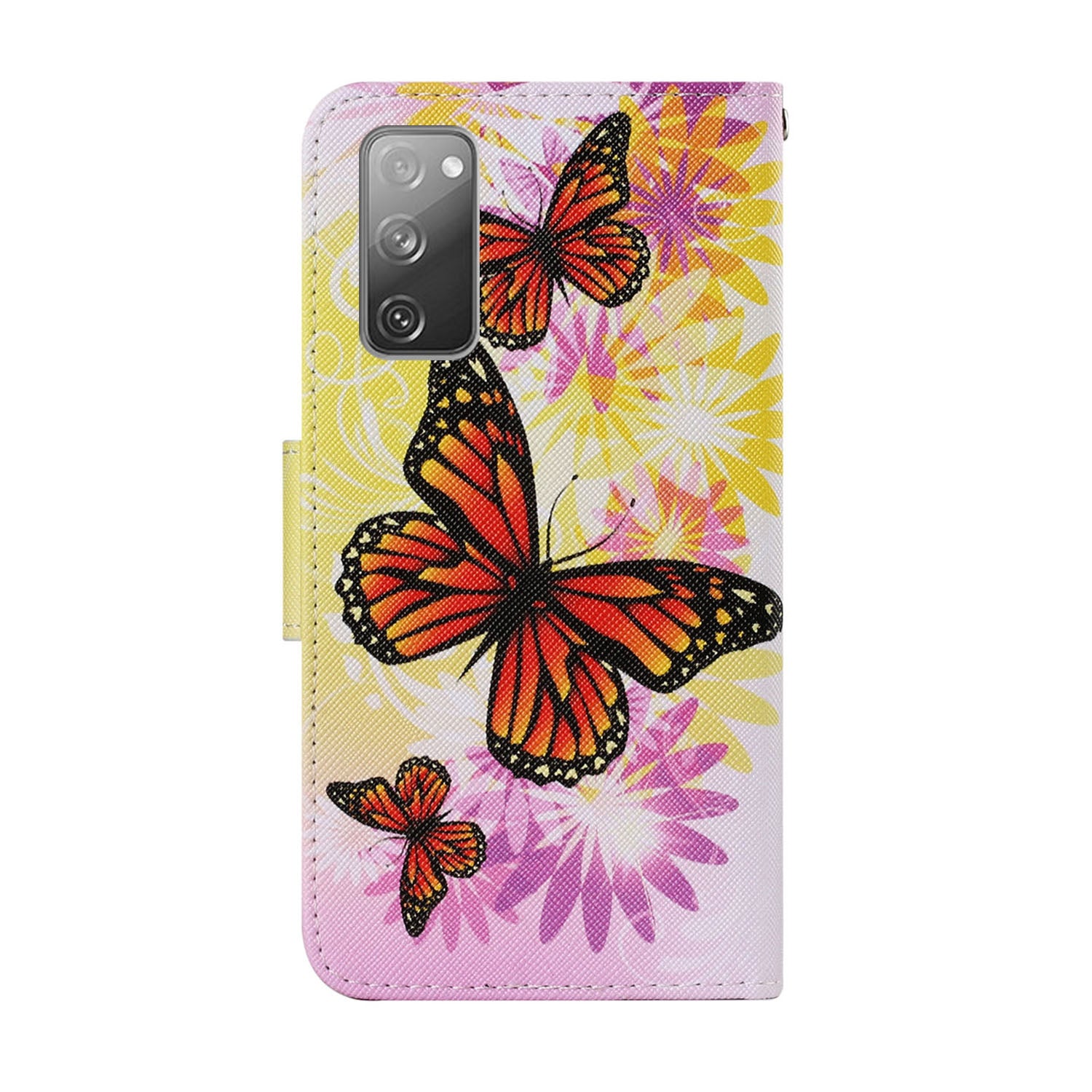 For Samsung Galaxy S20 FE 5G/Fan Edition 5G/S20 FE/Fan Edition/S20 Lite/S20 FE 2022 Pattern Printing PU Leather Case Flip Stand Wallet Protective Cover - Orange Butterflies