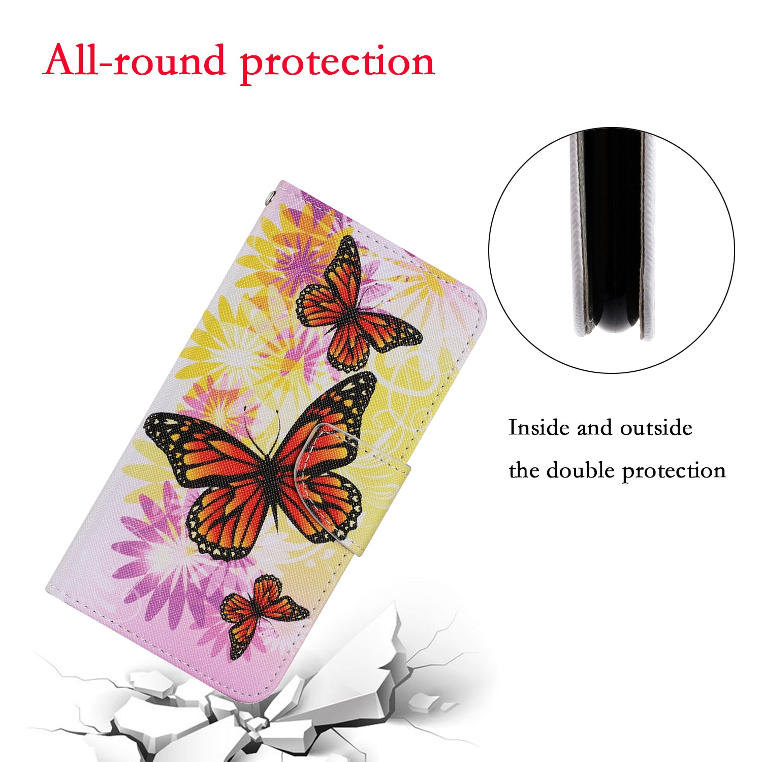 For Samsung Galaxy S20 FE 5G/Fan Edition 5G/S20 FE/Fan Edition/S20 Lite/S20 FE 2022 Pattern Printing PU Leather Case Flip Stand Wallet Protective Cover - Orange Butterflies