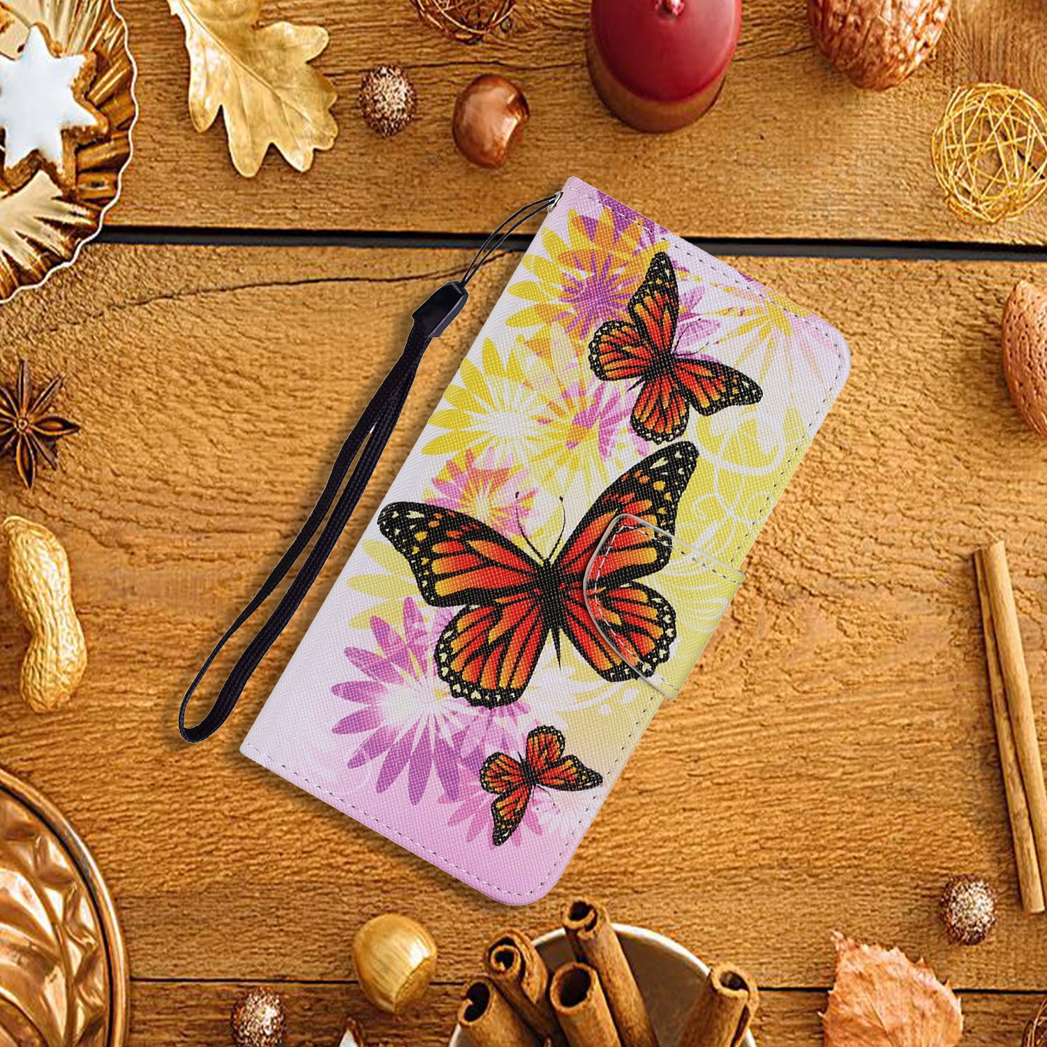 For Samsung Galaxy S20 FE 5G/Fan Edition 5G/S20 FE/Fan Edition/S20 Lite/S20 FE 2022 Pattern Printing PU Leather Case Flip Stand Wallet Protective Cover - Orange Butterflies