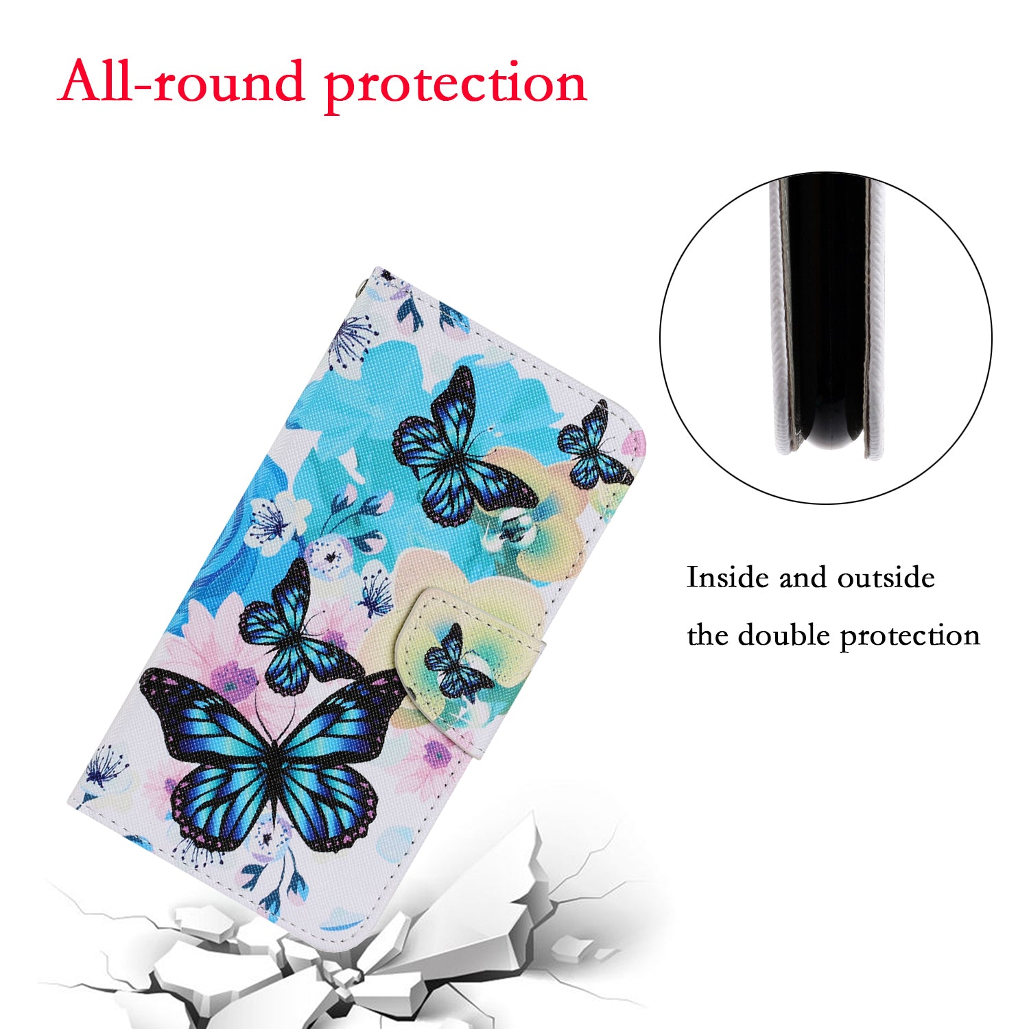 For Samsung Galaxy S20 FE 5G/Fan Edition 5G/S20 FE/Fan Edition/S20 Lite/S20 FE 2022 Pattern Printing PU Leather Case Flip Stand Wallet Protective Cover - Blue Butterflies