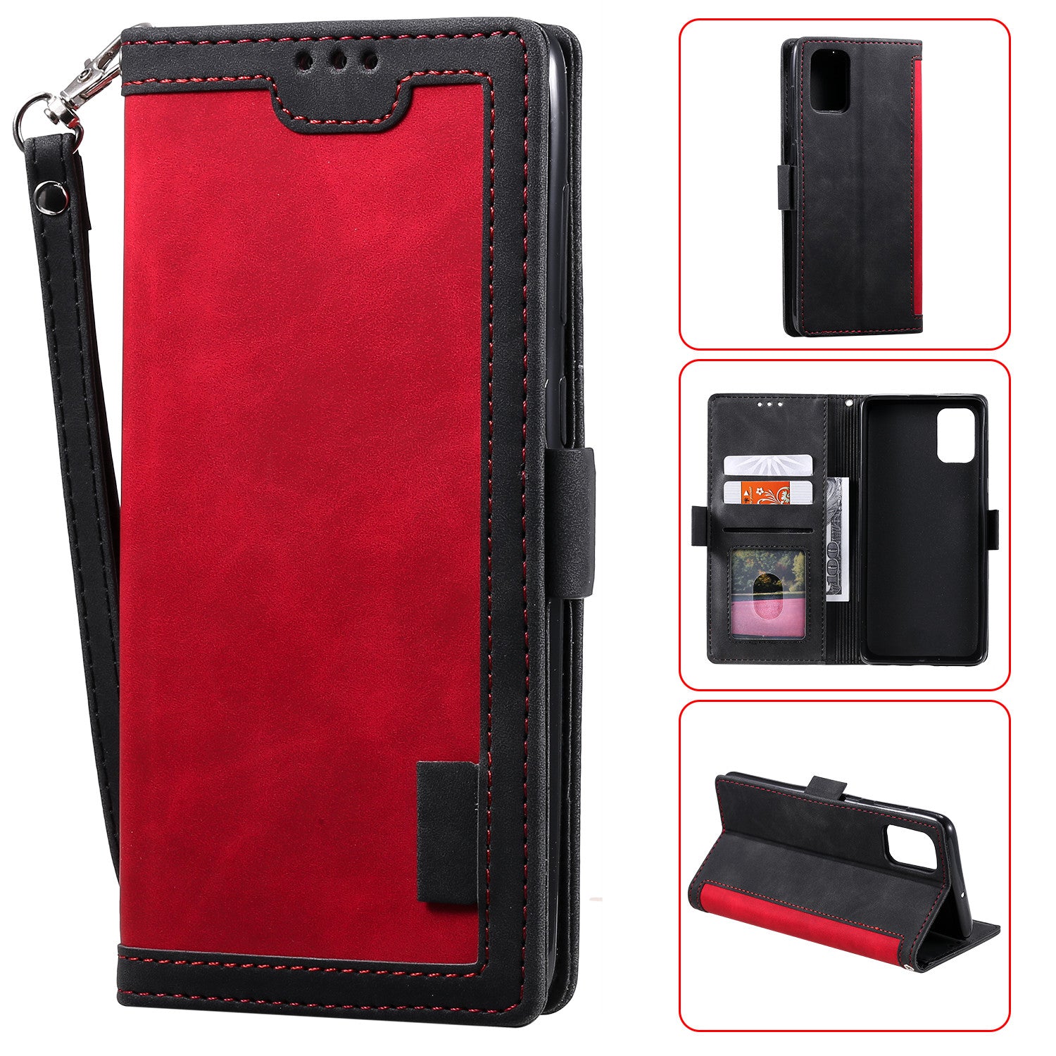 For Samsung Galaxy S20 FE/S20 Fan Edition/S20 FE 5G/S20 Fan Edition 5G/S20 Lite/S20 FE 2022 Vintage Splicing Style Wallet Stand Leather Cover Case - Red