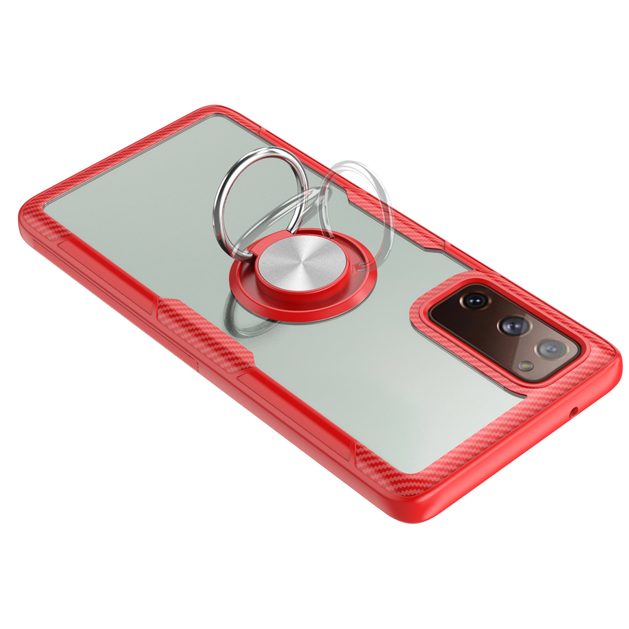 For Samsung Galaxy S20 FE 5G/Fan Edition 5G/S20 FE/Fan Edition/S20 Lite/S20 FE 2022 Finger Ring Kickstand TPU + PC + Metal Combo Shell [Built-in Magnetic Metal Sheet] - Silver/Red