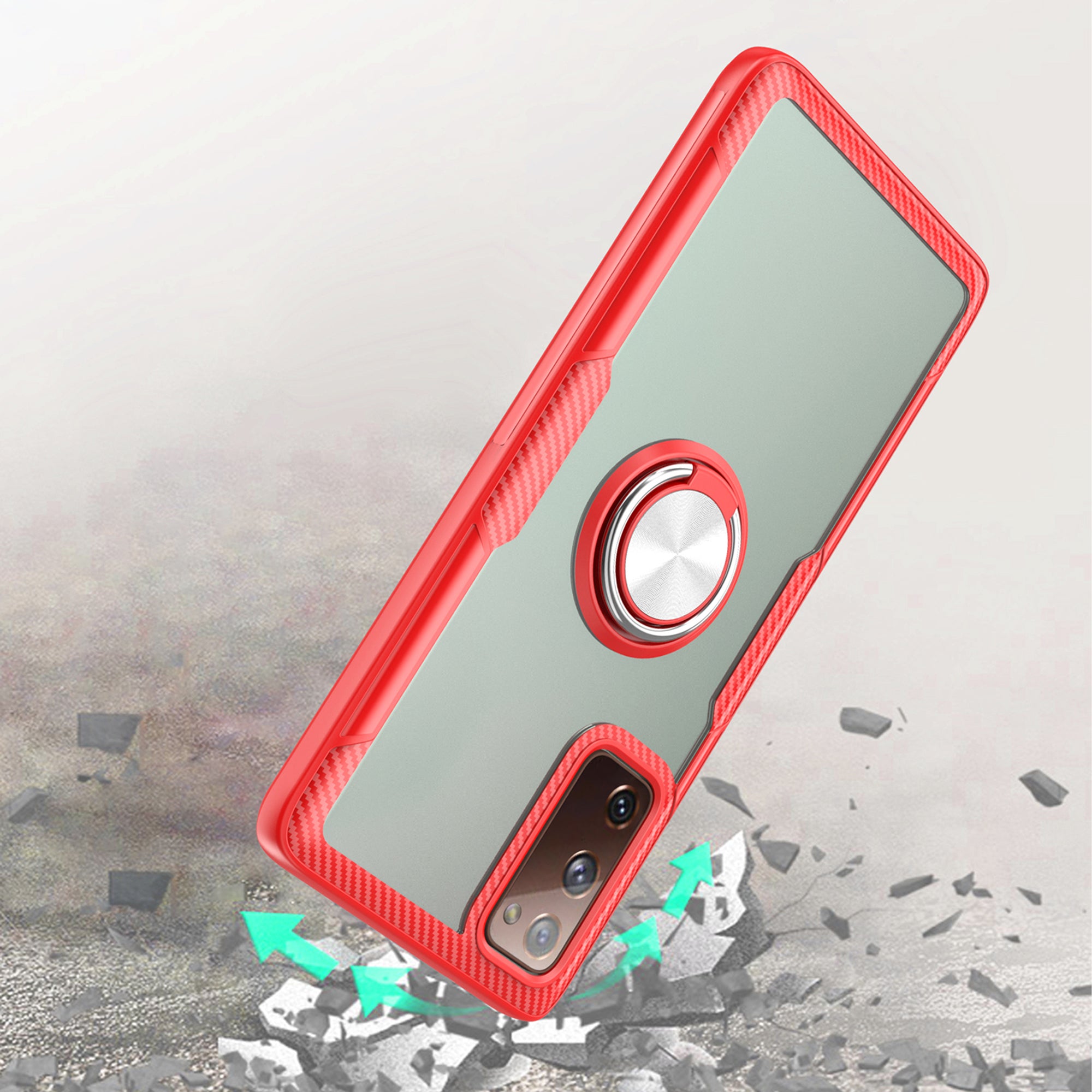 For Samsung Galaxy S20 FE 5G/Fan Edition 5G/S20 FE/Fan Edition/S20 Lite/S20 FE 2022 Finger Ring Kickstand TPU + PC + Metal Combo Shell [Built-in Magnetic Metal Sheet] - Silver/Red