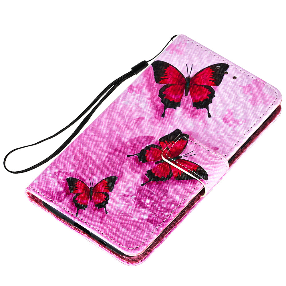 Leather Wallet Stand Phone Protective Case Pattern Printing for Samsung Galaxy S20 Plus/S20 Plus 5G - Pink Butterfly