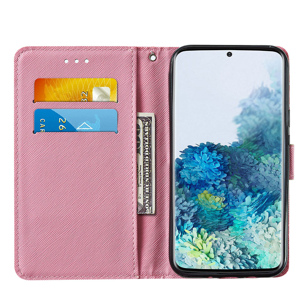 Leather Wallet Stand Phone Protective Case Pattern Printing for Samsung Galaxy S20 Plus/S20 Plus 5G - Pink Butterfly