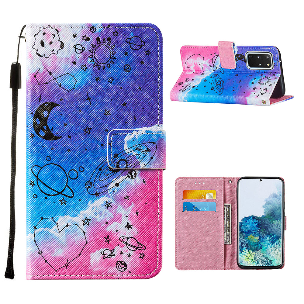 Leather Wallet Stand Phone Protective Case Pattern Printing for Samsung Galaxy S20 Plus/S20 Plus 5G - Stars