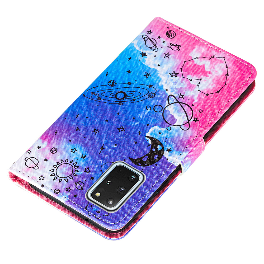 Leather Wallet Stand Phone Protective Case Pattern Printing for Samsung Galaxy S20 Plus/S20 Plus 5G - Stars