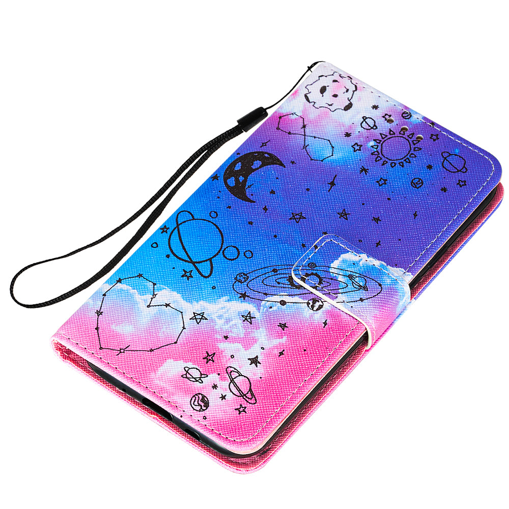 Leather Wallet Stand Phone Protective Case Pattern Printing for Samsung Galaxy S20 Plus/S20 Plus 5G - Stars