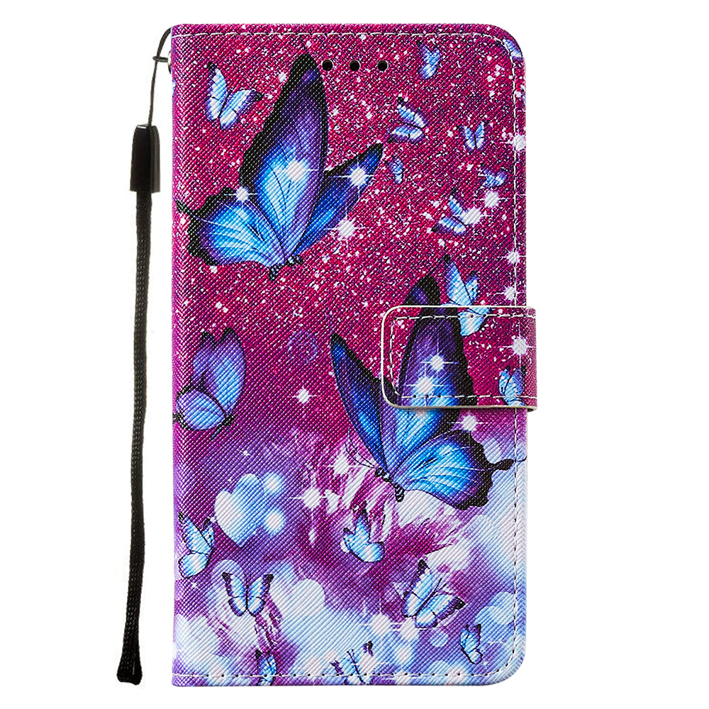 Leather Wallet Stand Phone Protective Case Pattern Printing for Samsung Galaxy S20 Plus/S20 Plus 5G - Blue Butterfly