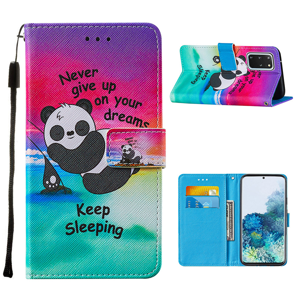 Leather Wallet Stand Phone Protective Case Pattern Printing for Samsung Galaxy S20 Plus/S20 Plus 5G - Panda