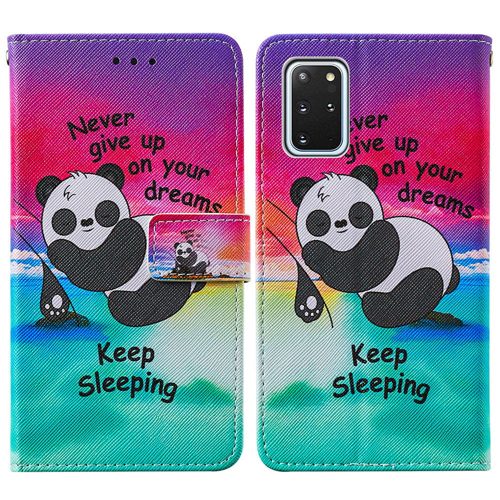 Leather Wallet Stand Phone Protective Case Pattern Printing for Samsung Galaxy S20 Plus/S20 Plus 5G - Panda