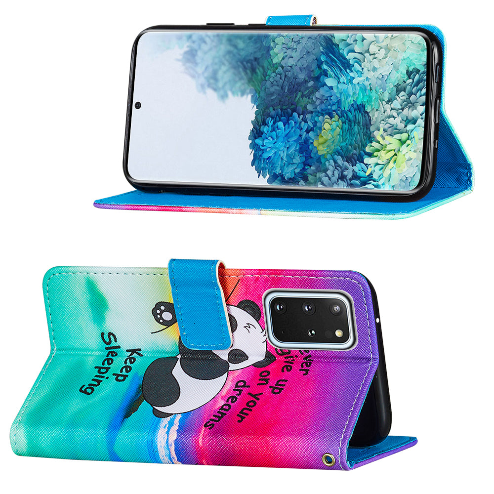 Leather Wallet Stand Phone Protective Case Pattern Printing for Samsung Galaxy S20 Plus/S20 Plus 5G - Panda