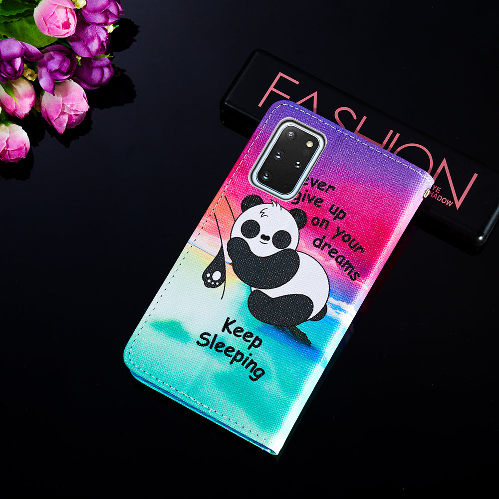 Leather Wallet Stand Phone Protective Case Pattern Printing for Samsung Galaxy S20 Plus/S20 Plus 5G - Panda