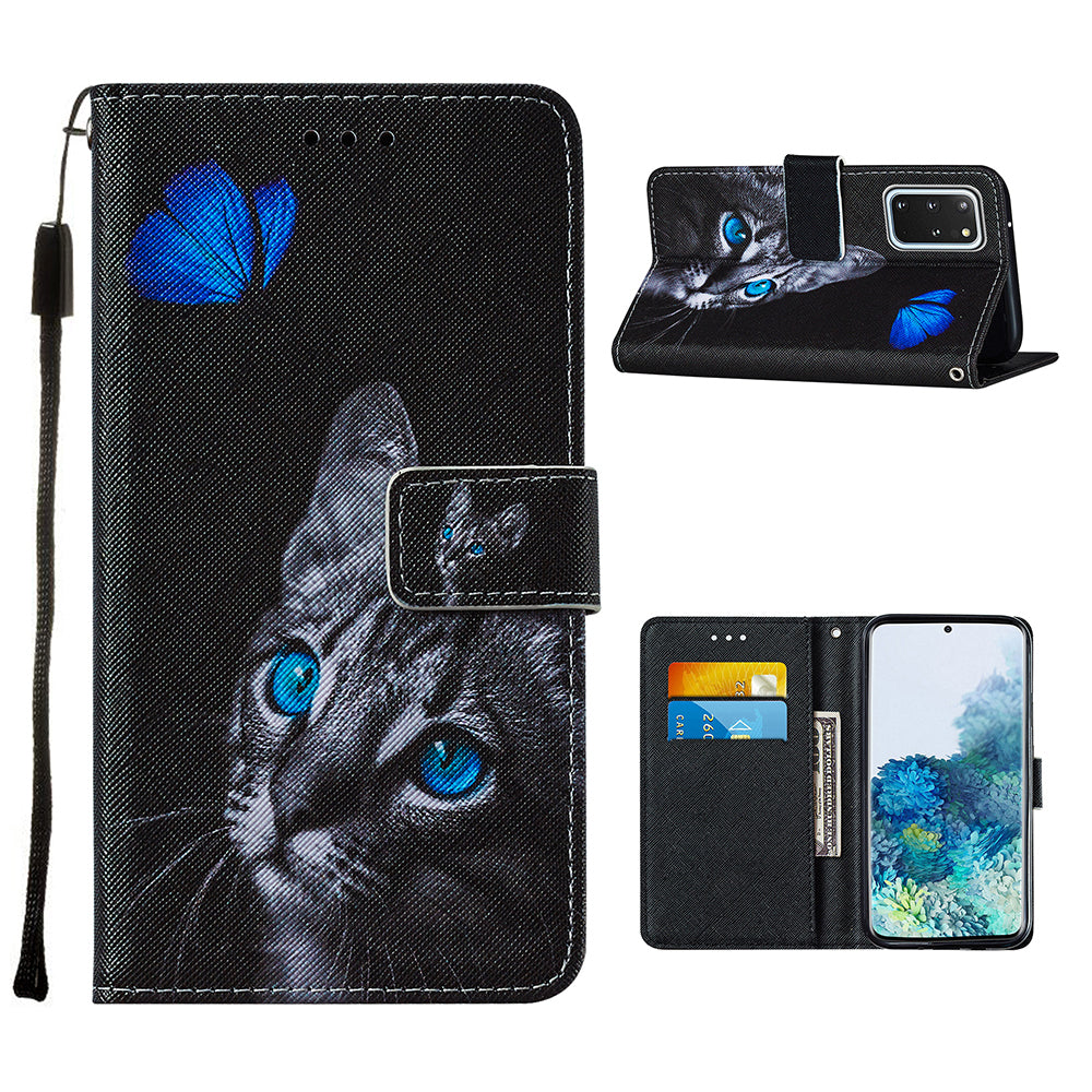 Leather Wallet Stand Phone Protective Case Pattern Printing for Samsung Galaxy S20 Plus/S20 Plus 5G - Cat