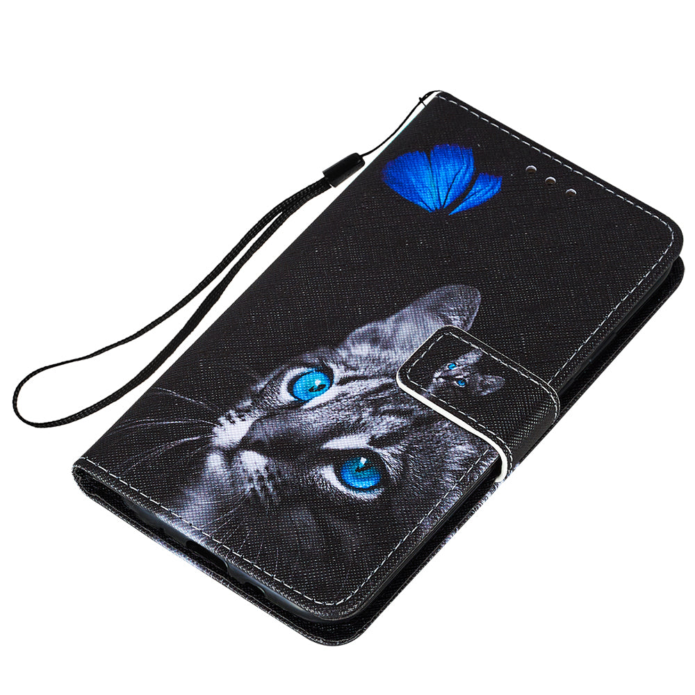 Leather Wallet Stand Phone Protective Case Pattern Printing for Samsung Galaxy S20 Plus/S20 Plus 5G - Cat