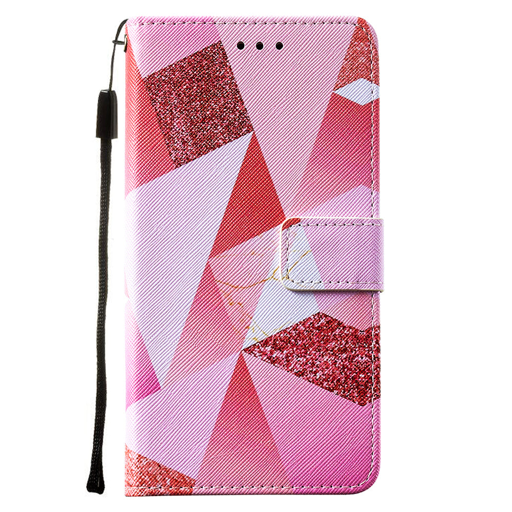 Leather Wallet Stand Phone Protective Case Pattern Printing for Samsung Galaxy S20 Plus/S20 Plus 5G - Pink Geometry