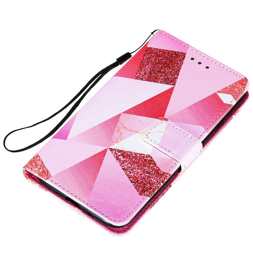 Leather Wallet Stand Phone Protective Case Pattern Printing for Samsung Galaxy S20 Plus/S20 Plus 5G - Pink Geometry