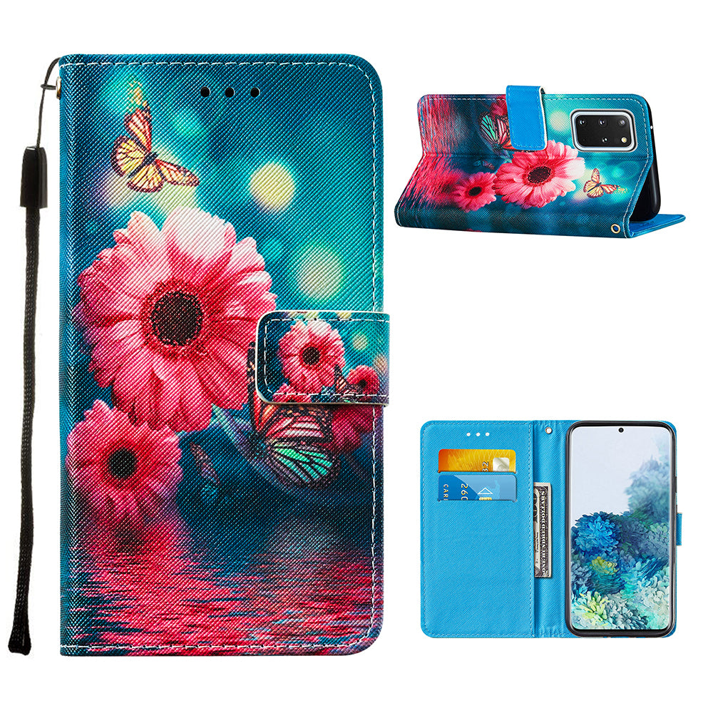 Leather Wallet Stand Phone Protective Case Pattern Printing for Samsung Galaxy S20 Plus/S20 Plus 5G - Flowers