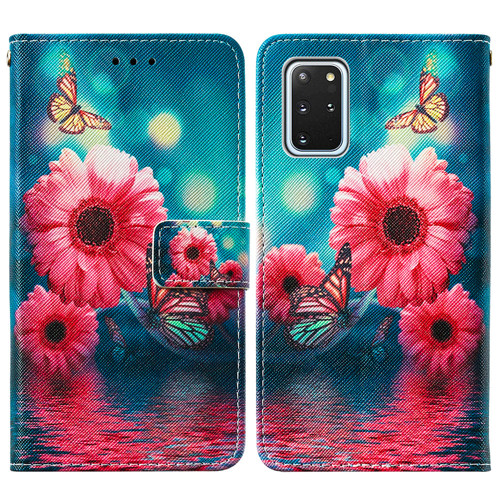 Leather Wallet Stand Phone Protective Case Pattern Printing for Samsung Galaxy S20 Plus/S20 Plus 5G - Flowers