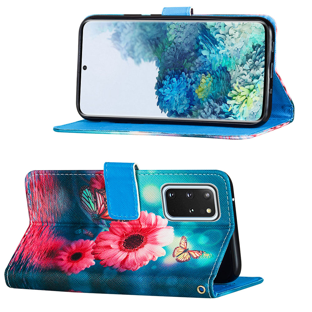 Leather Wallet Stand Phone Protective Case Pattern Printing for Samsung Galaxy S20 Plus/S20 Plus 5G - Flowers