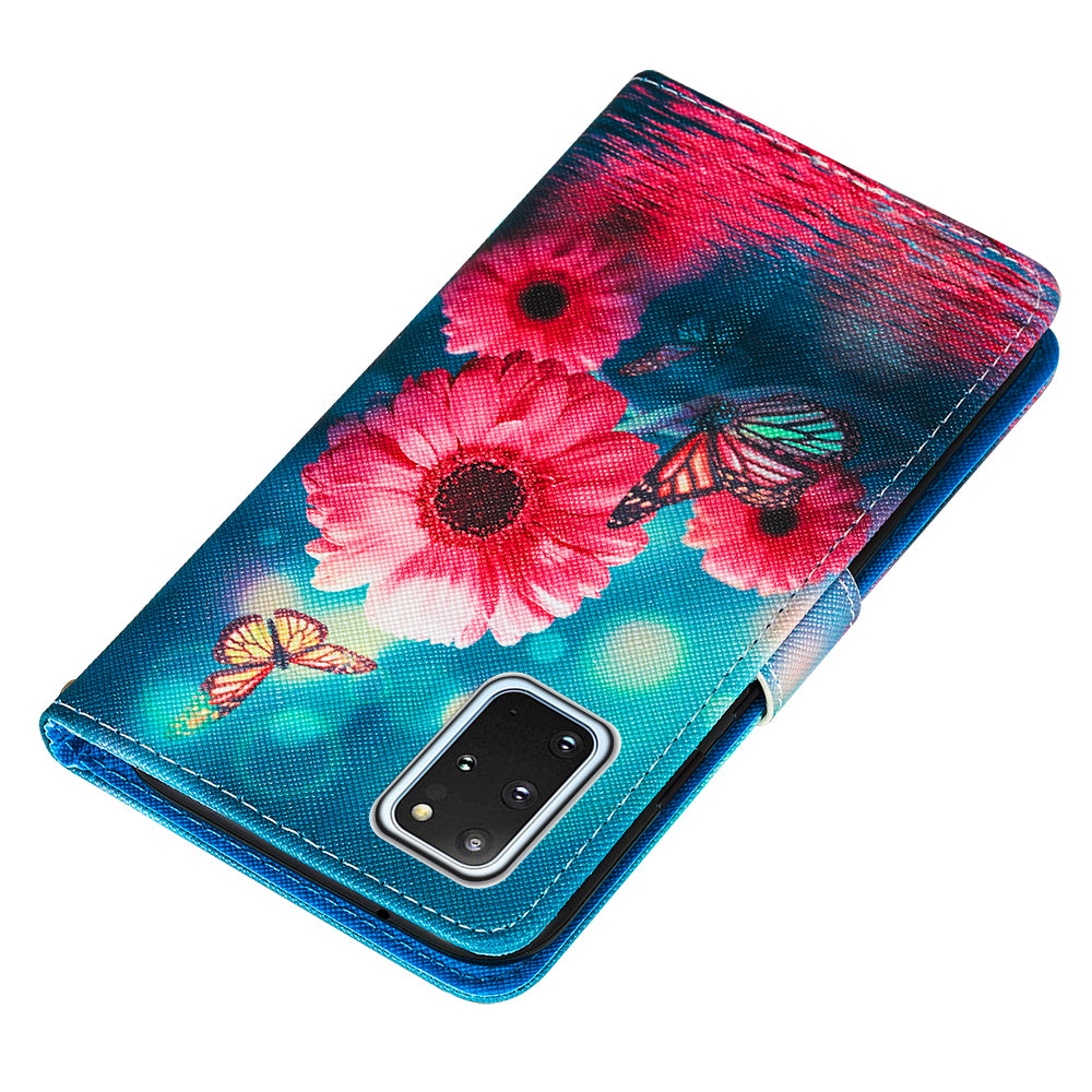 Leather Wallet Stand Phone Protective Case Pattern Printing for Samsung Galaxy S20 Plus/S20 Plus 5G - Flowers