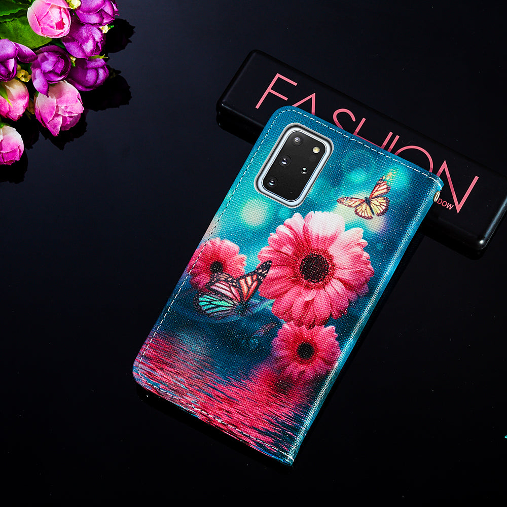 Leather Wallet Stand Phone Protective Case Pattern Printing for Samsung Galaxy S20 Plus/S20 Plus 5G - Flowers