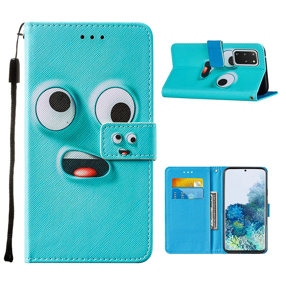 Leather Wallet Stand Phone Protective Case Pattern Printing for Samsung Galaxy S20 Plus/S20 Plus 5G - Funny Face