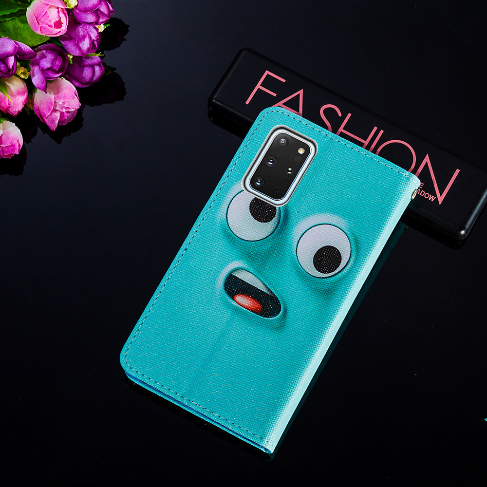 Leather Wallet Stand Phone Protective Case Pattern Printing for Samsung Galaxy S20 Plus/S20 Plus 5G - Funny Face