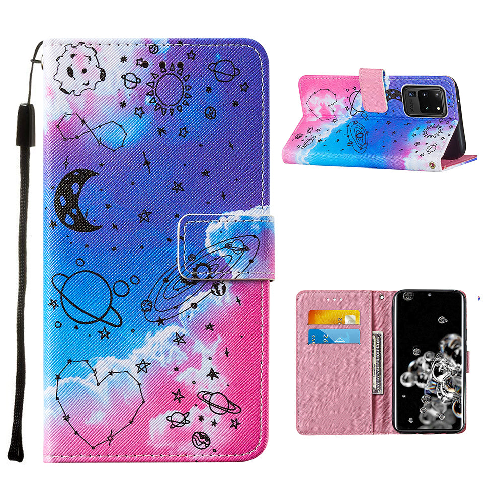 Pattern Printing Leather Phone Wallet Stand Protective Case for Samsung Galaxy S20 Ultra - Stars