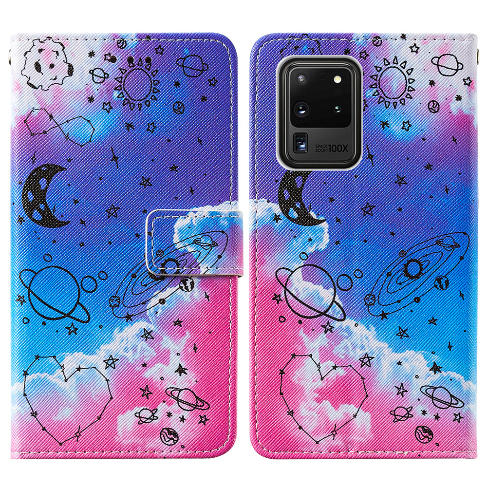 Pattern Printing Leather Phone Wallet Stand Protective Case for Samsung Galaxy S20 Ultra - Stars