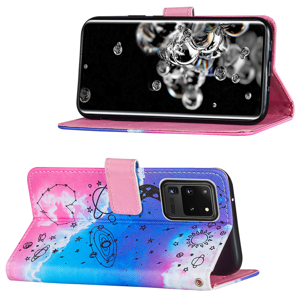 Pattern Printing Leather Phone Wallet Stand Protective Case for Samsung Galaxy S20 Ultra - Stars