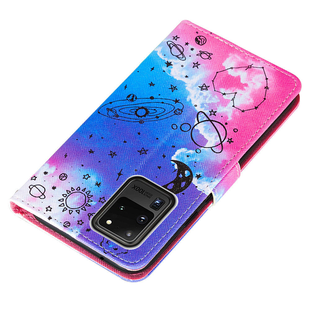 Pattern Printing Leather Phone Wallet Stand Protective Case for Samsung Galaxy S20 Ultra - Stars