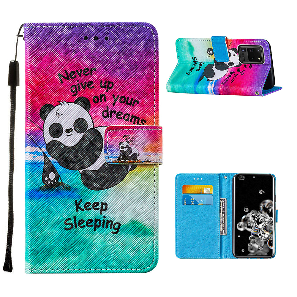 Pattern Printing Leather Phone Wallet Stand Protective Case for Samsung Galaxy S20 Ultra - Panda