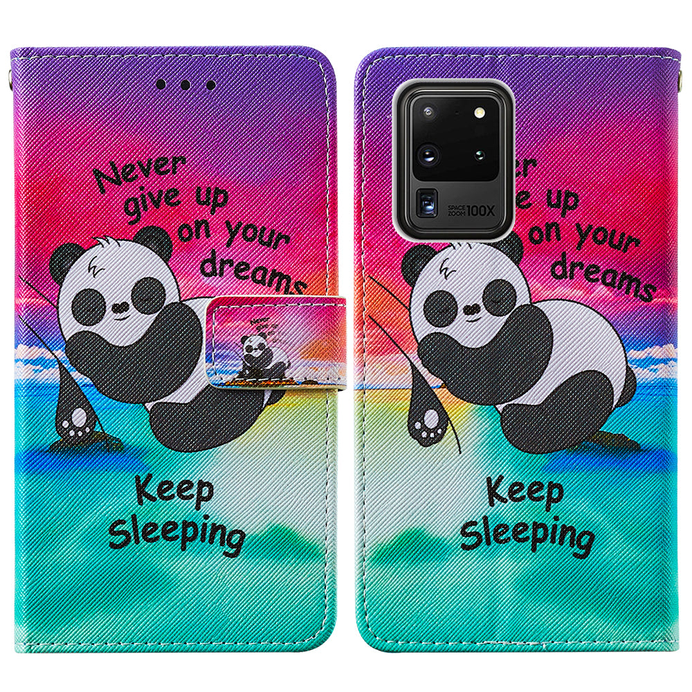 Pattern Printing Leather Phone Wallet Stand Protective Case for Samsung Galaxy S20 Ultra - Panda