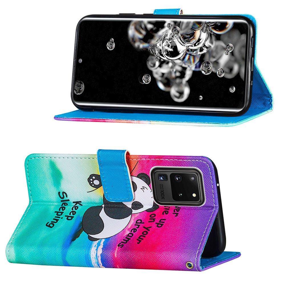 Pattern Printing Leather Phone Wallet Stand Protective Case for Samsung Galaxy S20 Ultra - Panda