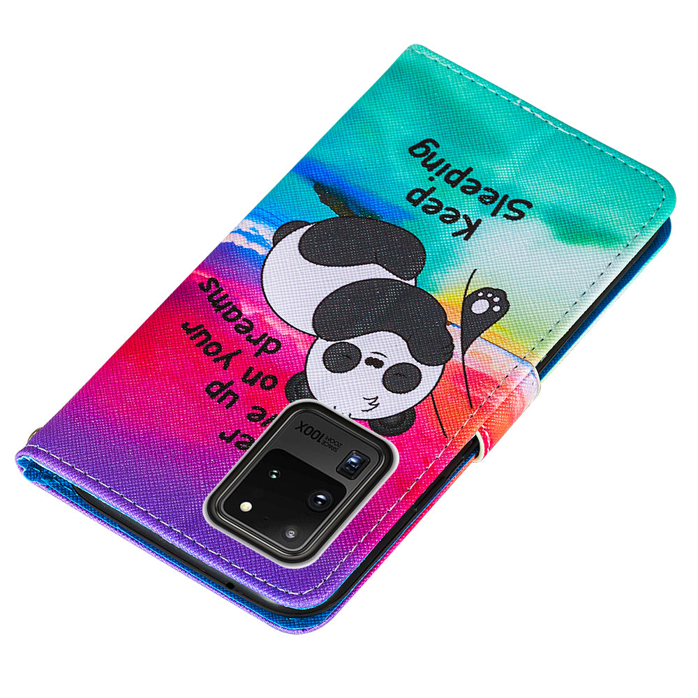 Pattern Printing Leather Phone Wallet Stand Protective Case for Samsung Galaxy S20 Ultra - Panda